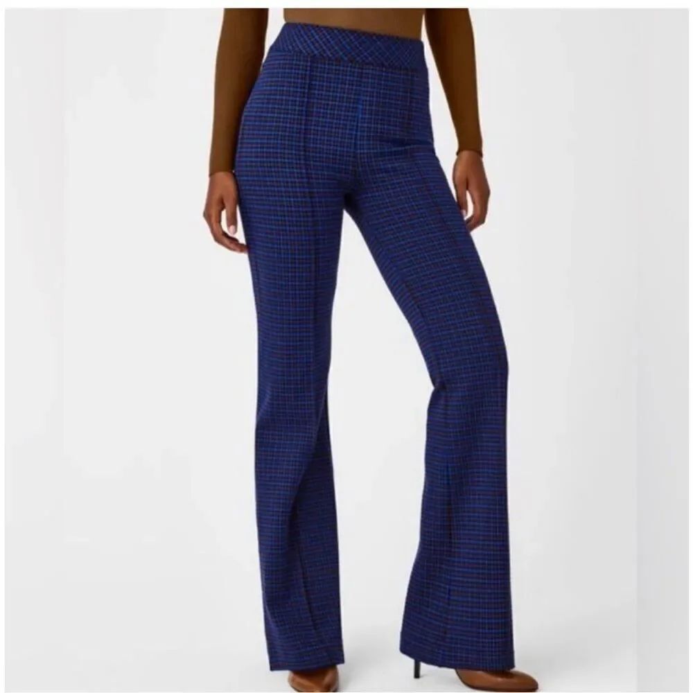 NWT SPANX Hi-Rise Flare Perfect Pant in Blue Brown Houndstooth Jacquard Size 3X